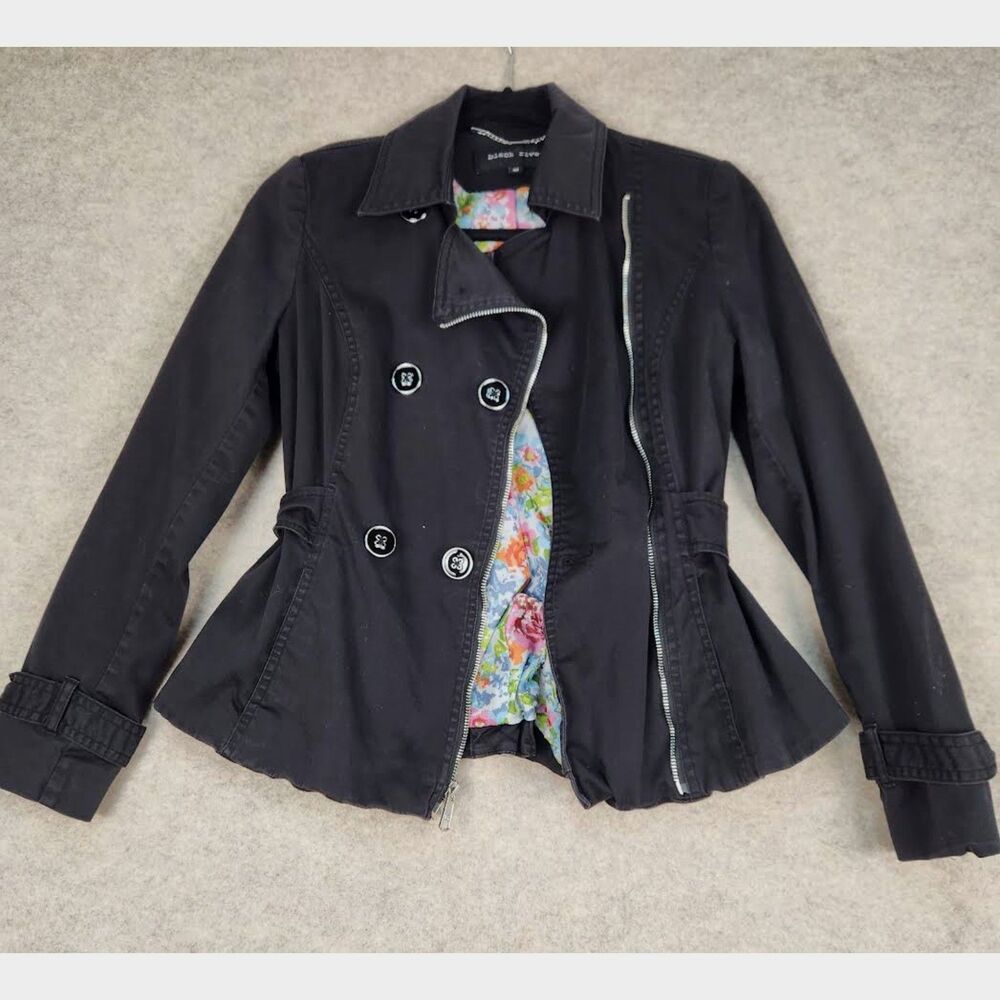 Black Rivet Women's Black Asymmetrical Zip Lined Jacket Sz XS Glam Biker Preppy